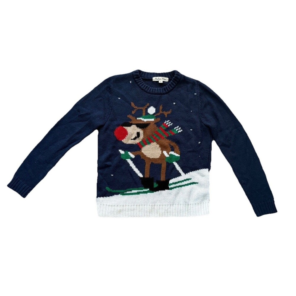 Indigo Rose Unisex Adult size M Pullover Knit Reindeer Holiday Christmas Sweater
